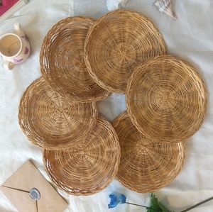 Set of 6 Wicker Reed Basket Woven Plates Organic Home Decor Dinner Fall Winter
